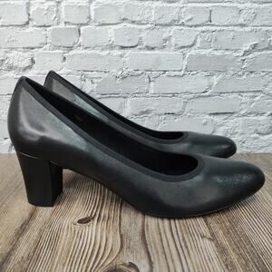 Vaneli Camila Women's Block Heel Black Leather Pumps 10 M Classic Office Career